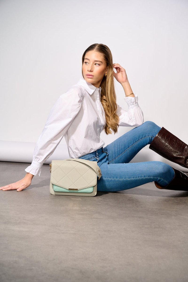 Noella Håndtaske - Blanca Multi Compartment Bag Mint Lizard / Grey - Højde: 18 cm Bredde: 26 cm Dybde: 10 cm - Diversita -