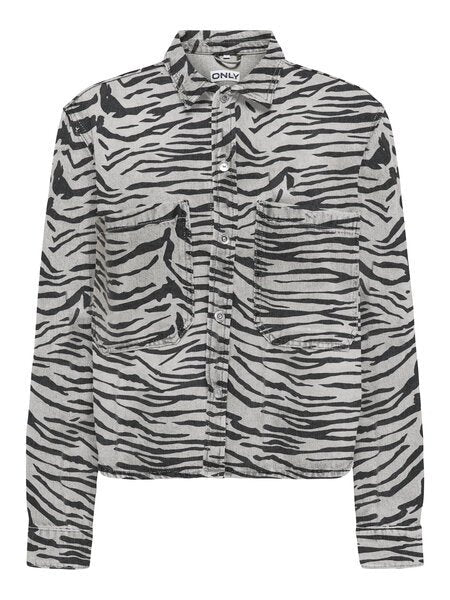 ONLY Skjorte - Onlcassie Ls Zebra Shirt Dnm Sik "PREORDER JANUAR" - XS - Diversita -