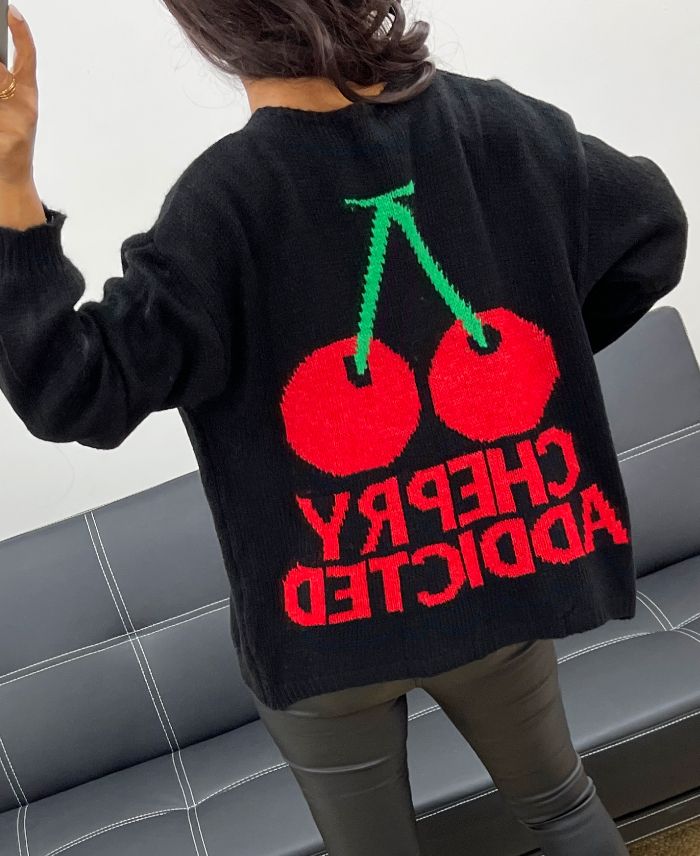 Pret A Porter Cardigan - Cherry Addicted Cardigan Black "PREORDER - MIDT OKTOBER" - Onesize - Diversita -