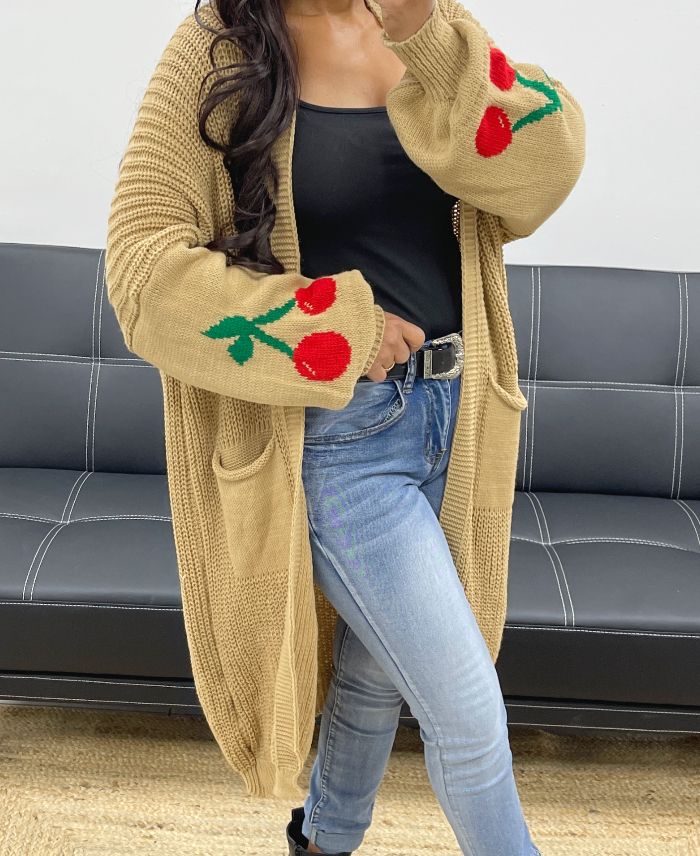Pret A Porter Cardigan - Cherry Camel Long Cardigan "PREORDER - MIDT OKTOBER" - Onesize - Diversita -