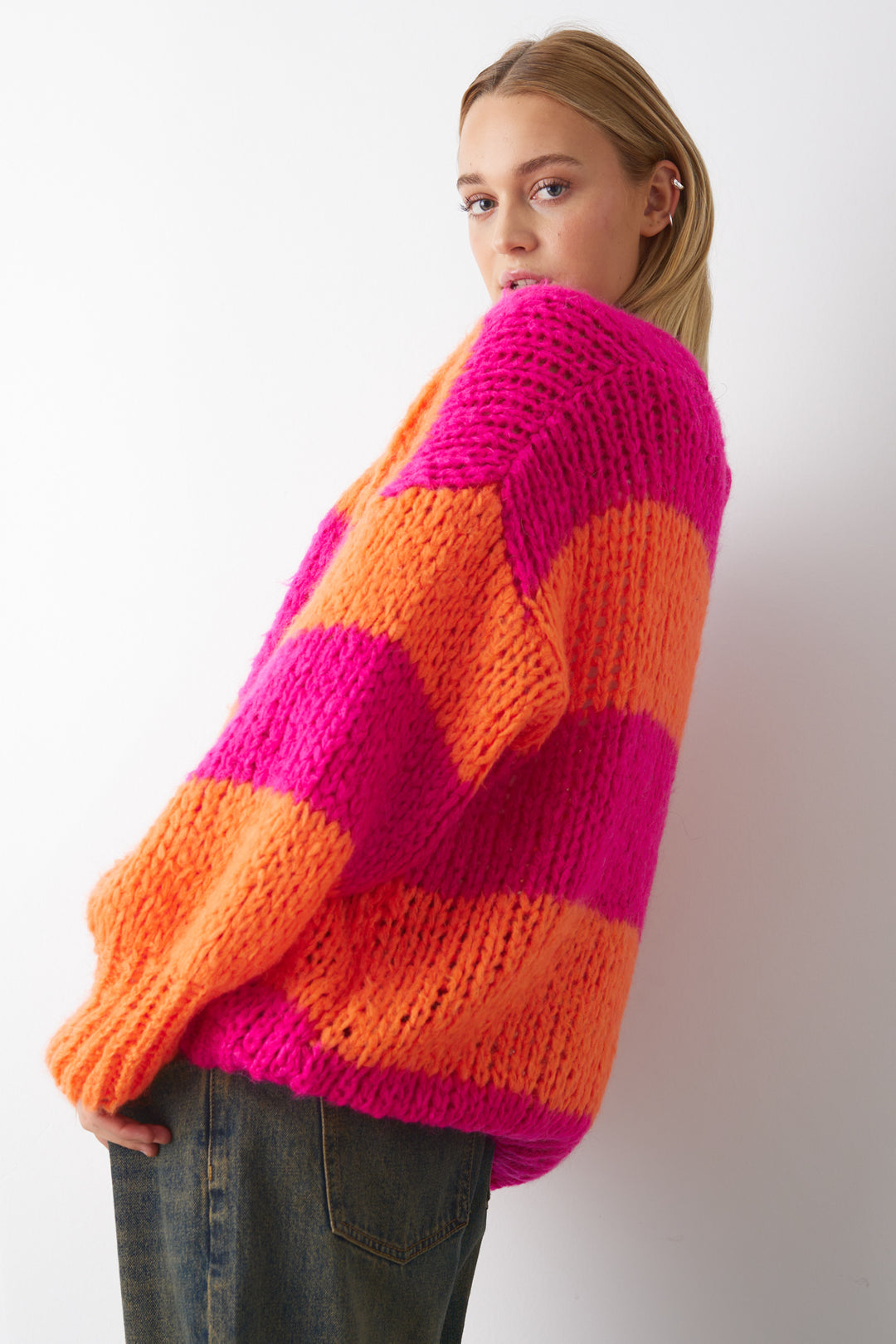 Fora Knit Cardigan Orabel Pink Stripe