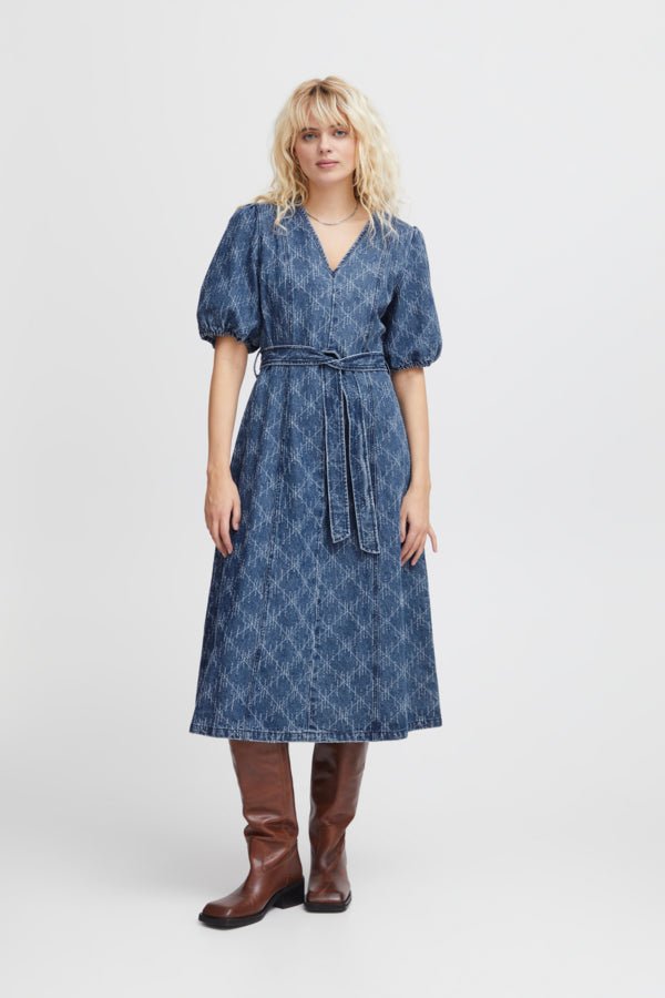 Ichi Kjole - Ihaski Dress Medium Blue - 34 - - Diversita -