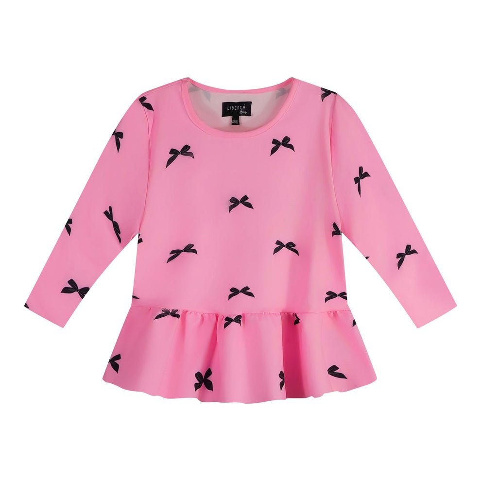 Liberte Ami Bluse - Alma Kids Ls Fril Tshirt Pink Bow - 86/92 - Diversita - 