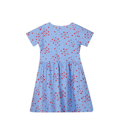 Liberte Ami Kjole - Alma Ss Babydoll Dress (Kids) Light Blue Pink Heart &quot;NYHED&quot; - 86/92 - Diversita - 