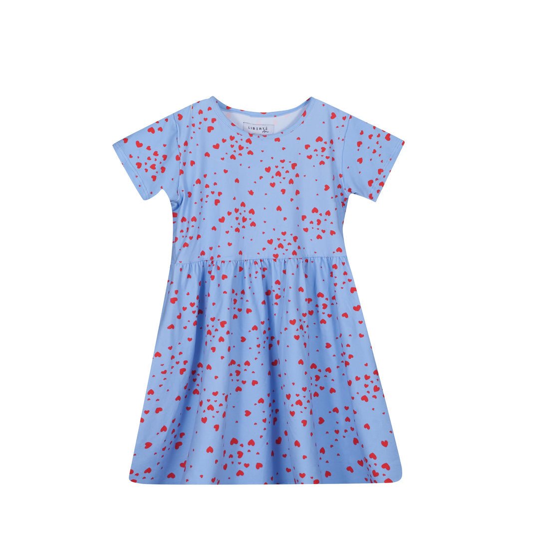 Liberte Ami Kjole - Alma Ss Babydoll Dress (Kids) Light Blue Pink Heart &quot;NYHED&quot; - 86/92 - Diversita - 