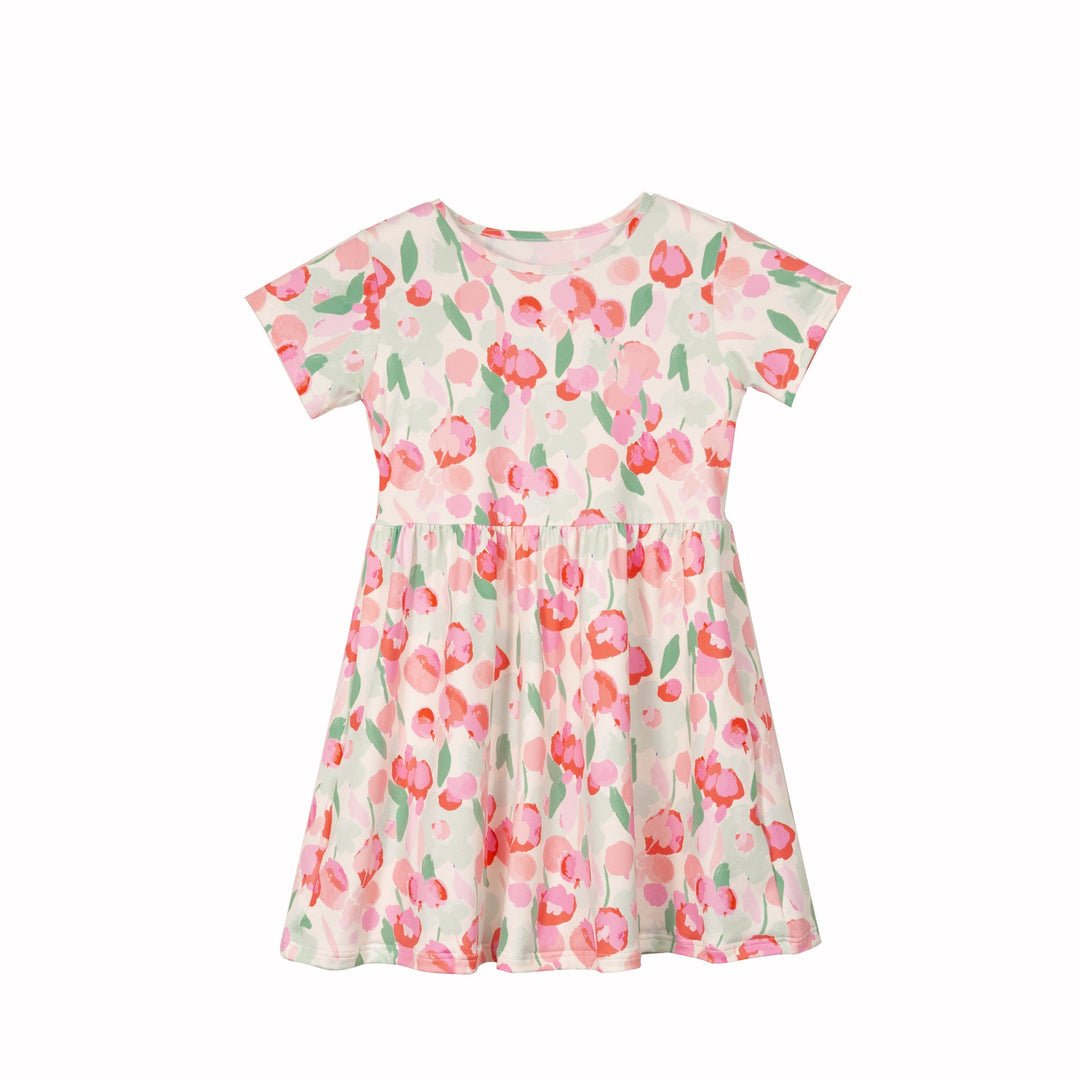 Liberte Ami Kjole - Alma Ss Babydoll Dress (Kids) Mint Pink Flower &quot;NYHED&quot; - 86/92 - Diversita - 