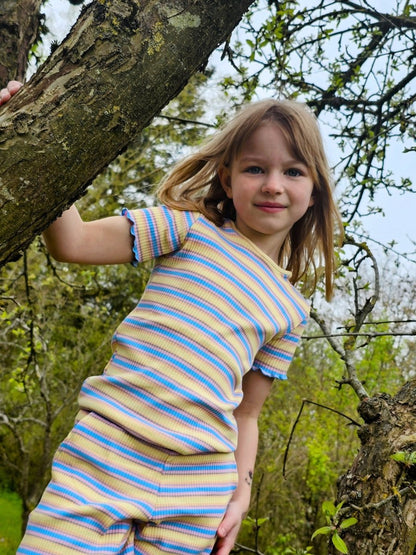 Liberte Essentiel Bluse - Natalia Ss Blouse (Kids) Yellow Rose Blue Stripe &quot;NYHED&quot; - 86/92 - - Diversita - 5707085559731