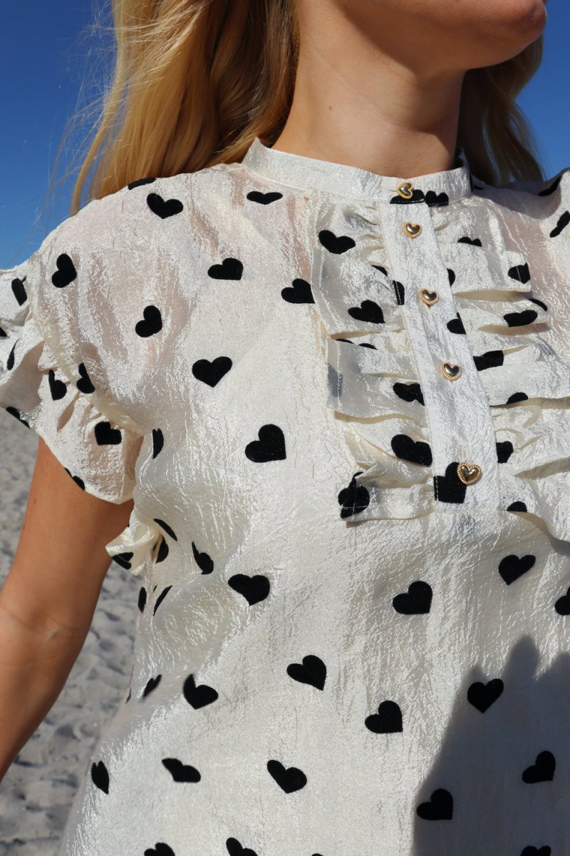 Liberte Essentiel Bluse - Tia Frill Blouse Creme Black Heart - XS - Diversita - 