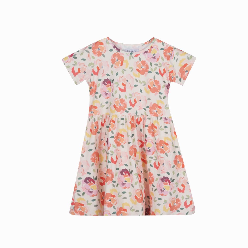 Liberte Essentiel Kjole - Alma Babydoll Dress (Kids) Creamy Peach Flower &quot;NYHED&quot; - 86/92 - - Diversita -