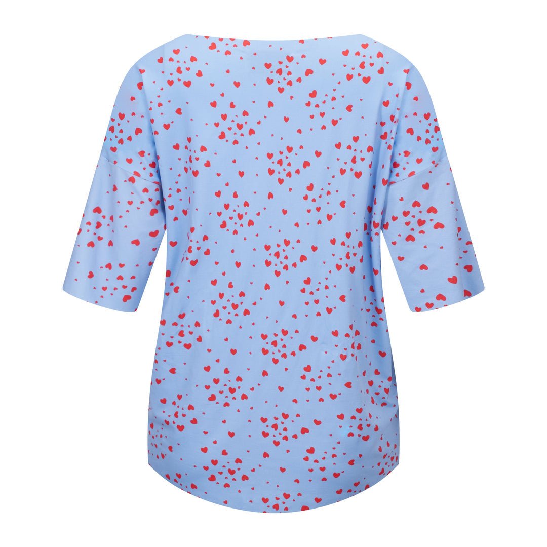 Liberte Essentiel T - shirt - Alma Tshirt Light Blue Pink Heart &quot;NYHED&quot; - XS/S - Diversita - 