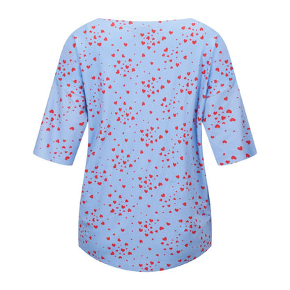 Liberte Essentiel T - shirt - Alma Tshirt Light Blue Pink Heart &quot;NYHED&quot; - XS/S - Diversita - 