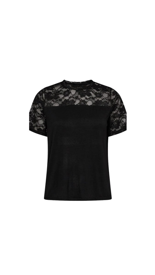 Liberte Essentiel T-shirt - Isa Ss Lace Sleeve Tshirt Black "NYHED" - XS - - Diversita -