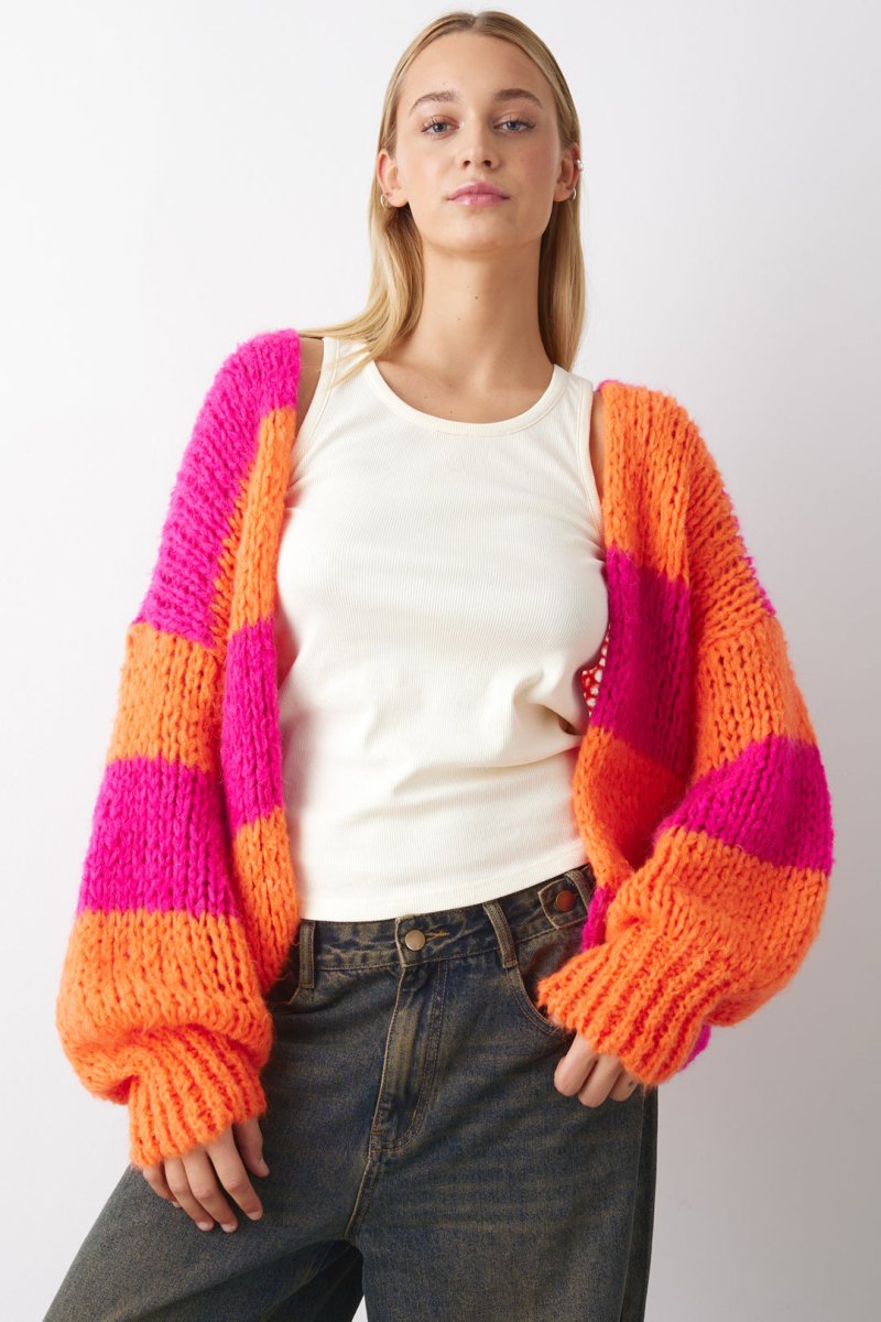 Noella Cardigan - Fora Knit Cardigan Orabel Pink Stripe - XS/S - Diversita - 