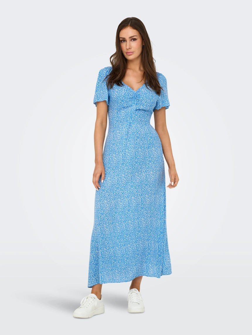ONLY Kjole - Onlancona Ss V - Neck Dress Moch Wvn Blå - XS - Diversita - 