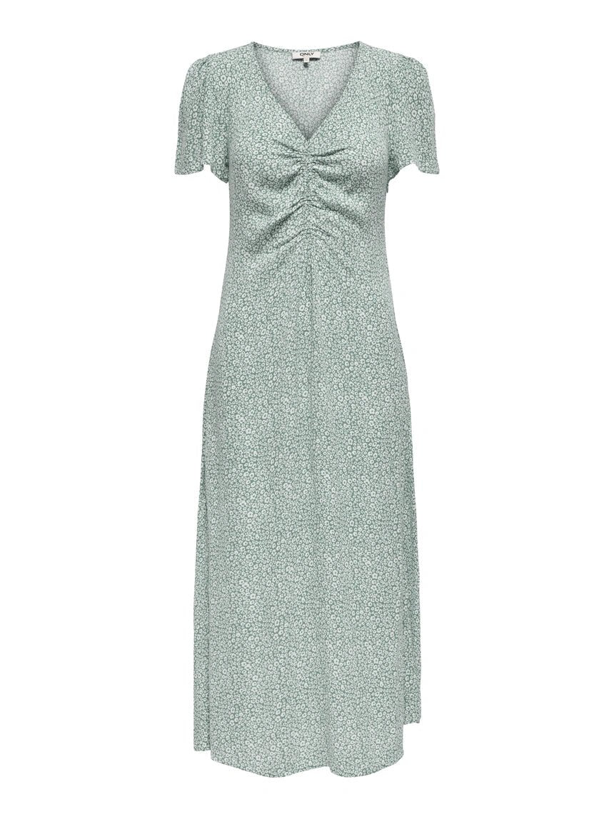 ONLY Kjole - Onlancona Ss V - Neck Dress Moch Wvn Grøn - XS - Diversita - 