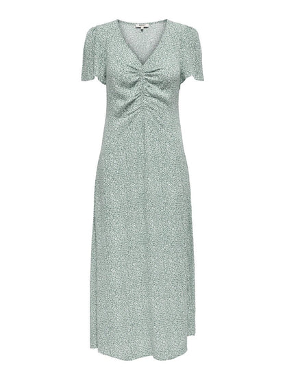 ONLY Kjole - Onlancona Ss V - Neck Dress Moch Wvn Grøn - XS - Diversita - 