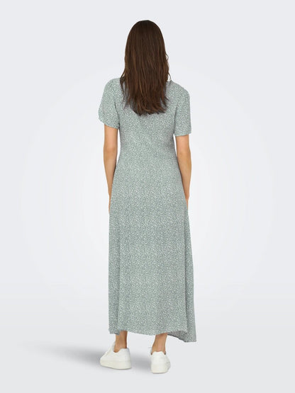 ONLY Kjole - Onlancona Ss V - Neck Dress Moch Wvn Grøn - XS - Diversita - 