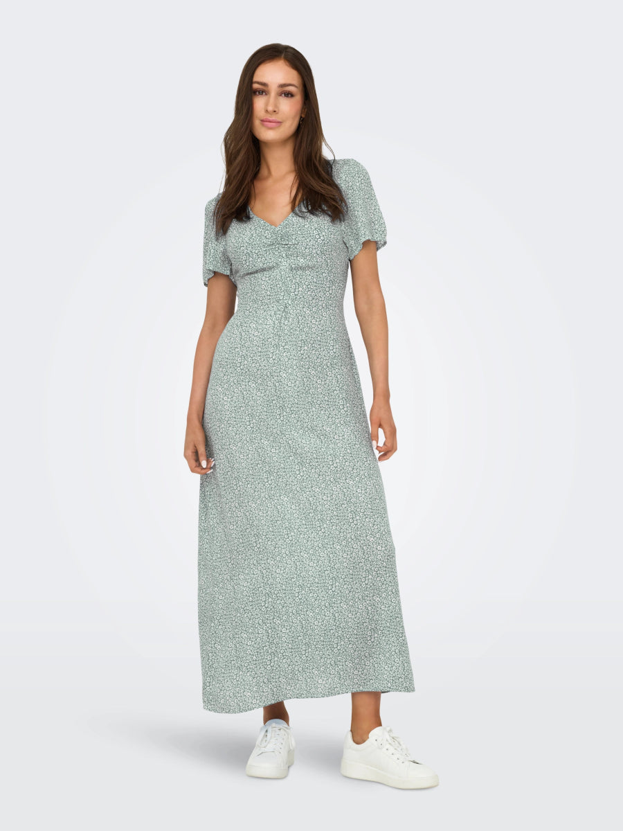 ONLY Kjole - Onlancona Ss V - Neck Dress Moch Wvn Grøn - XS - Diversita - 