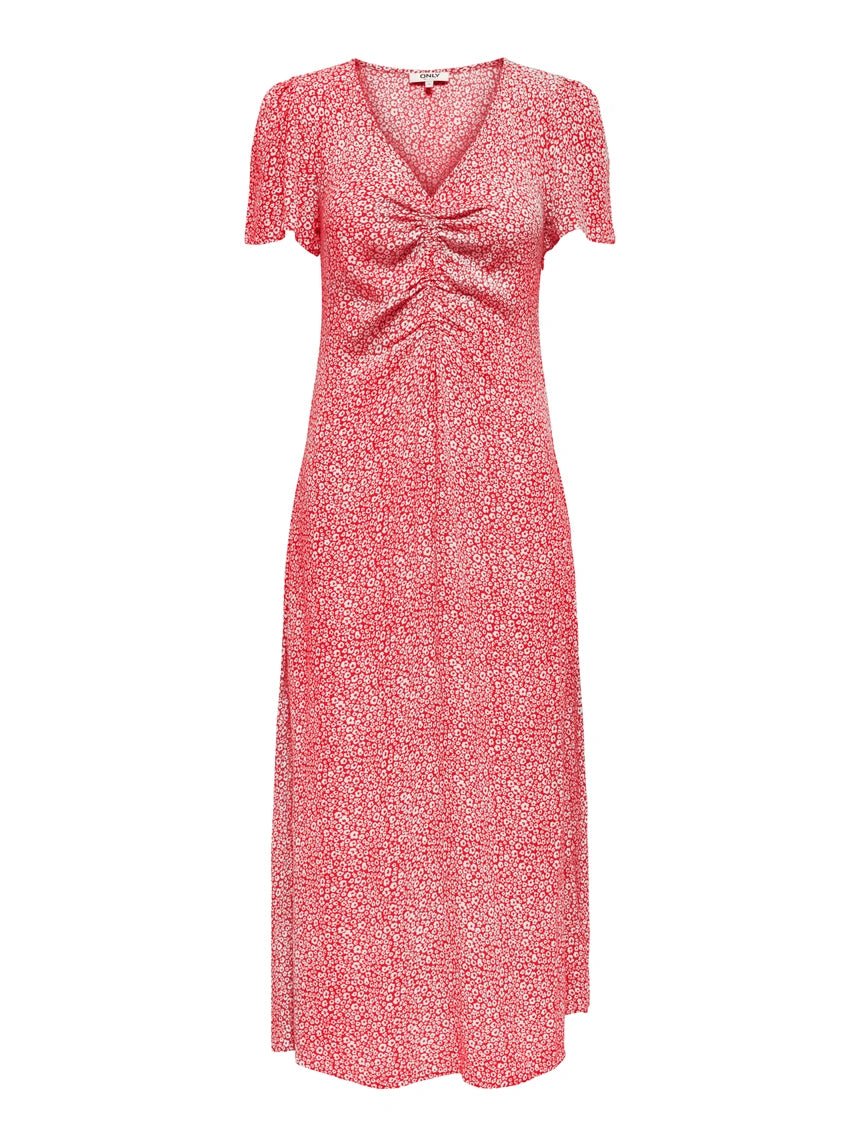 ONLY Kjole - Onlancona Ss V - Neck Dress Moch Wvn Rød - XS - Diversita - 