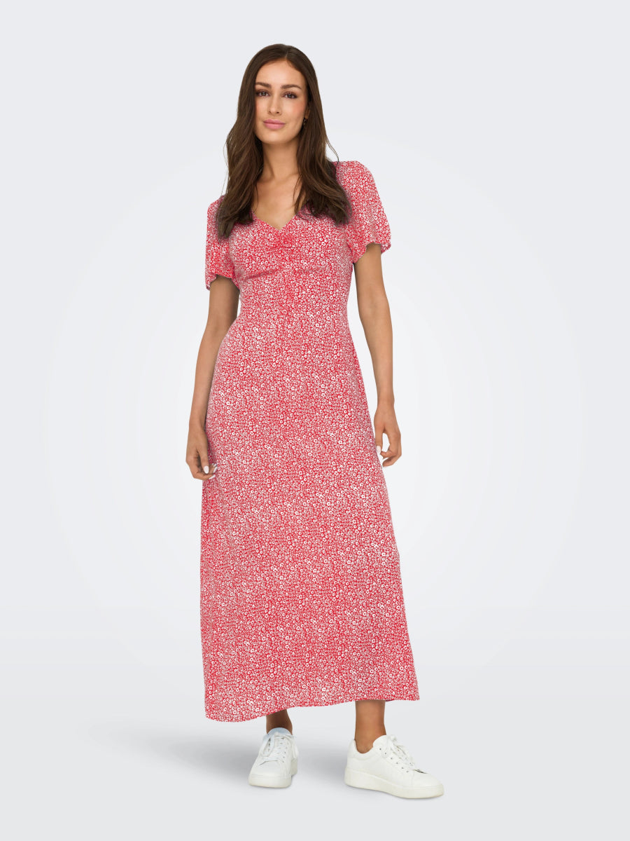 ONLY Kjole - Onlancona Ss V - Neck Dress Moch Wvn Rød - XS - Diversita - 