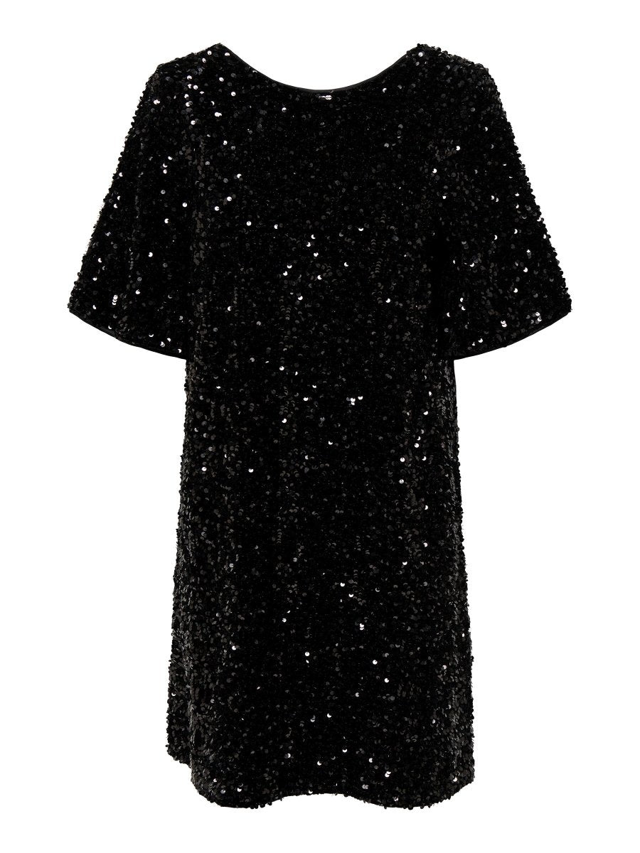 ONLY Kjole - ONLCONFIDENCE S/S SEQUINS DRESS JRS Black &quot;PREORDER - START DEC&quot; - XS - Diversita - 5715614475865