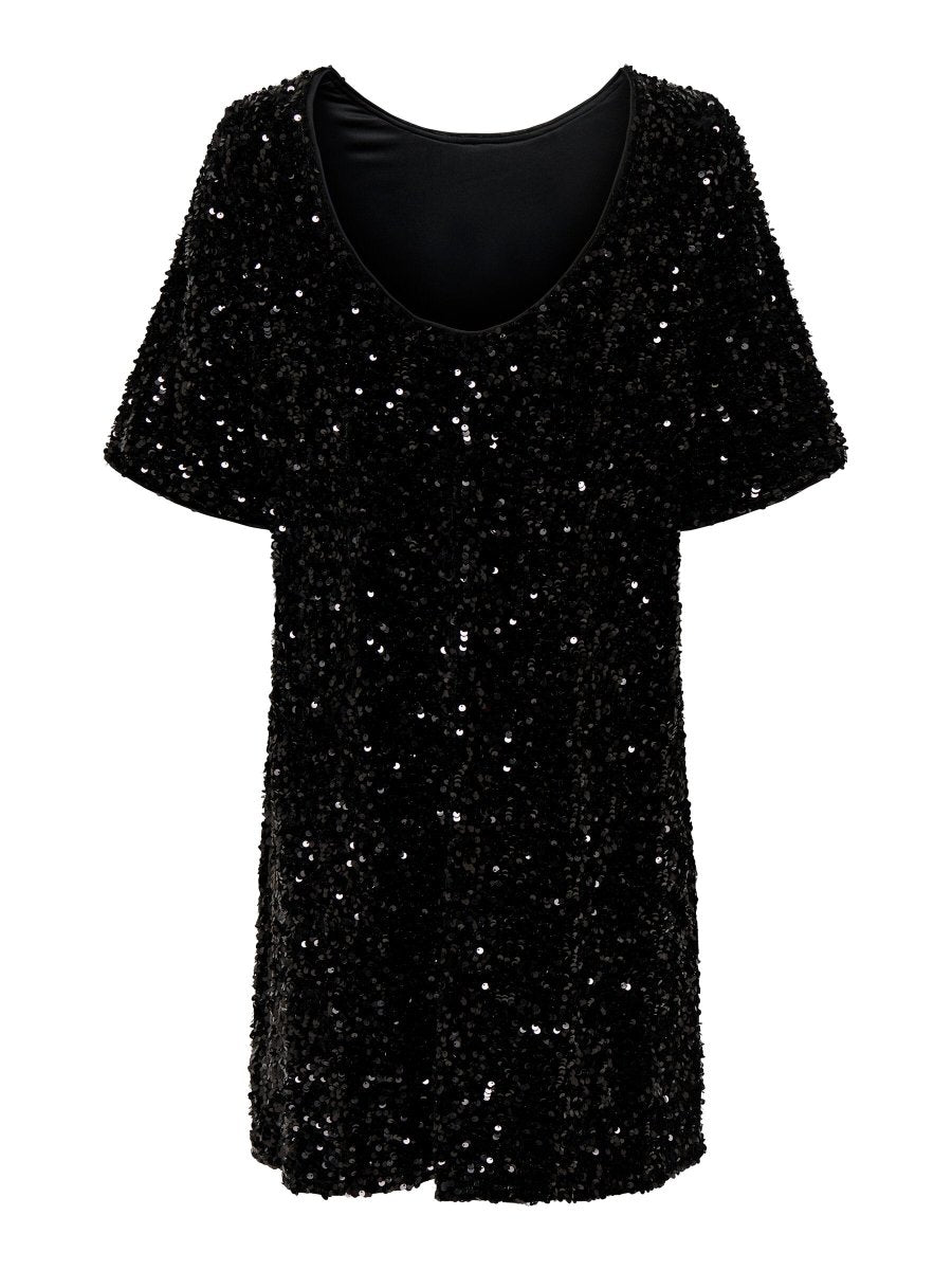 ONLY Kjole - ONLCONFIDENCE S/S SEQUINS DRESS JRS Black &quot;PREORDER - START DEC&quot; - XS - Diversita - 5715614475865