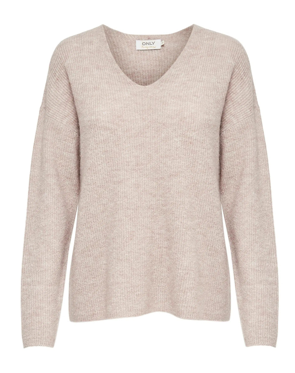 ONLY Sweater - Onlcamilla V - Neck L/S Pullover Knt Noos Pumice Stone/MELANGE - XS - Diversita - 