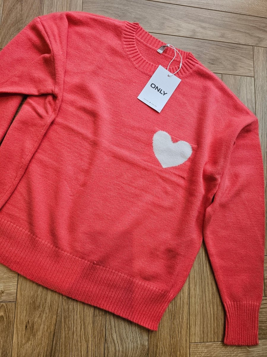 ONLY Sweater - ONLIBI LS HEART O - NECK CS KNT Red Sweater - XS - Diversita - 