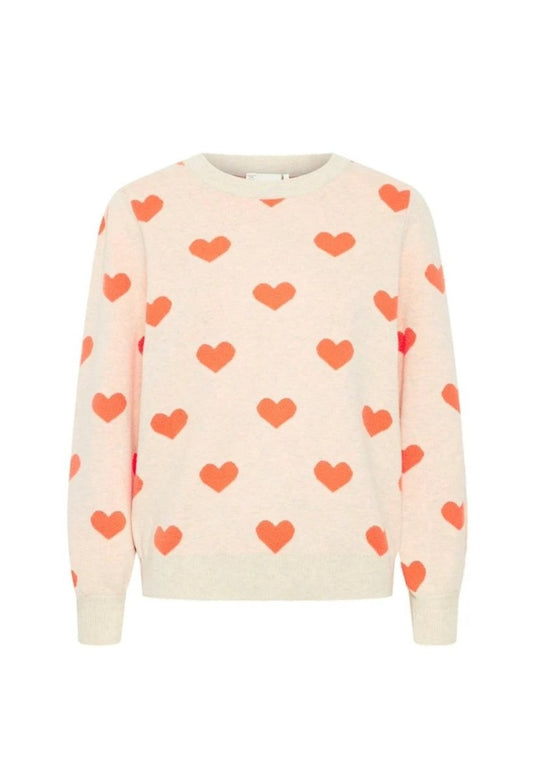 Ichi Sweater - Brielle Ls2 Sweater M/Orange hjerter "NYHED" - XS - - Diversita - 5715376388038
